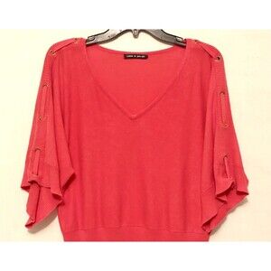 Cable & Gauge Sweater Shirt Blouse Top Short Sleeve Boho Chic Coral Salmon